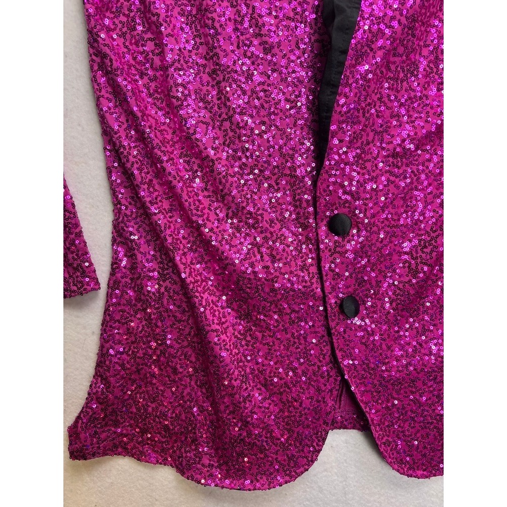 Dance Sophisticates Mens Hot Pink Sequin Blazer Jacket Satin‎ Lapel USA Made 38 - Picture 3 of 12